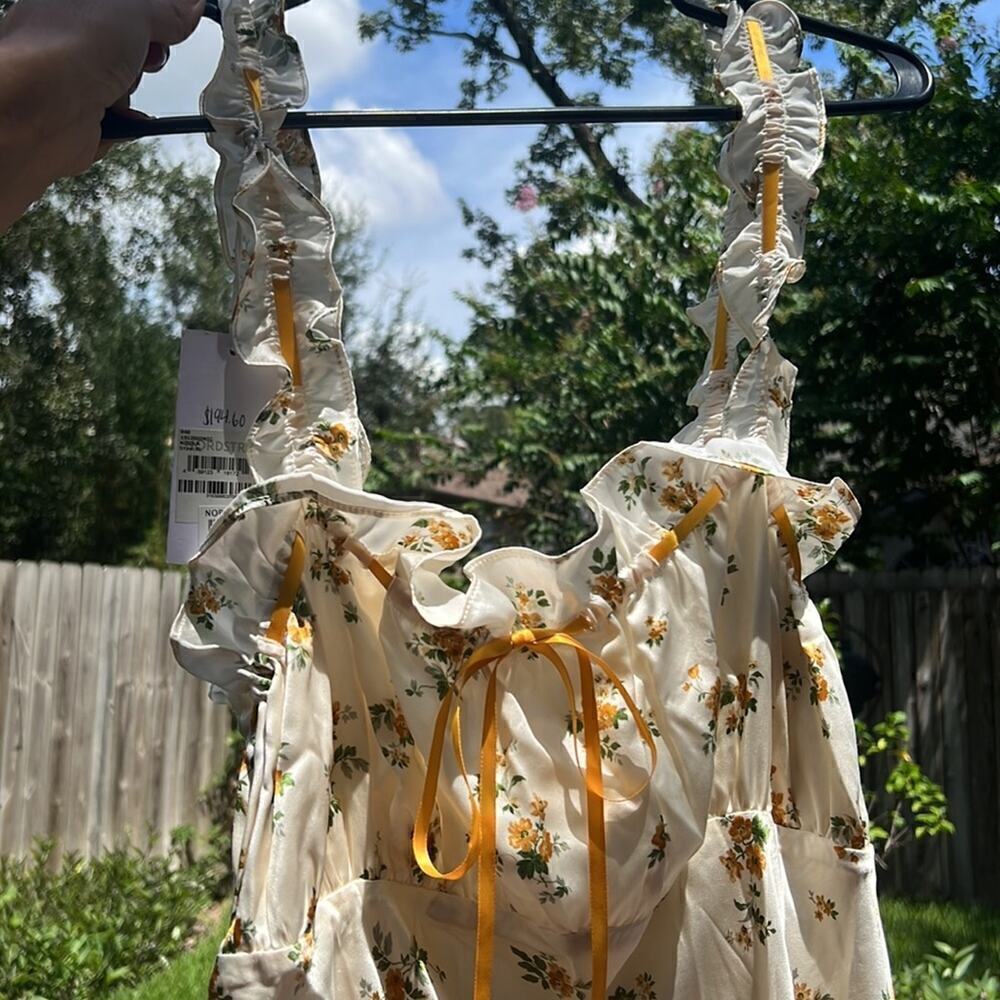 New Reformation Erdem Silk Floral Ruffled Dress Butter yellow - Picture 13 of 14